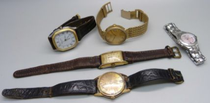 Four vintage gentleman's wristwatches and a lady's Seiko Coutura wristwatch