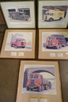 Five prints of vintage vans and lorries, by P.J. Davies, 1986 **PLEASE NOTE THIS LOT IS NOT ELIGIBLE