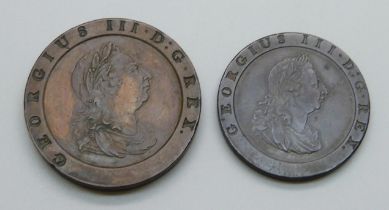 A George III 1797 cartwheel penny and 2 penny