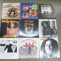 Fifteen reggae LP records, The Wailers, Gregory Isaacs, The Heptones, etc.