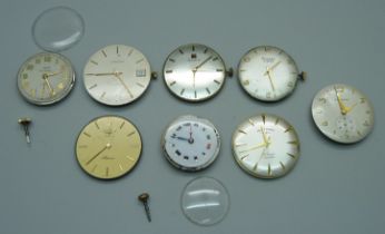 A collection of watch movements including Garrard