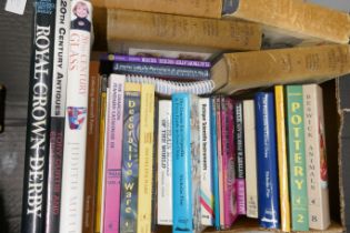 A box of books, The Handbook of British Birds, antique and collectables reference books, etc. **