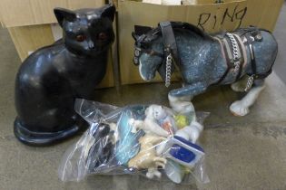 Two boxes of model animals including Beswick, Wade, Staffordshire, a collection of Wade Whimsies and