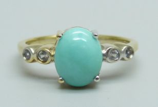A silver gilt, turquoise and zircon ring, S