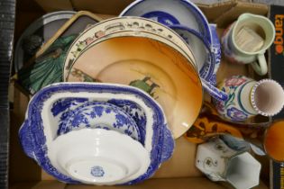 A collection of mixed china including Delft, Bretby and Poole, Wedgwood, Royal Doulton Series ware