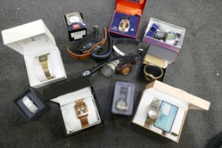 A box of mixed fashion wristwatches and a lady's cameo jewellery set
