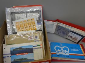 Stamps; a box of Gibraltar stamps, covers, booklets, presentation packs, etc.