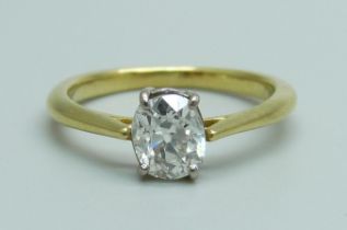 A yellow metal and oval cut diamond solitaire ring, 2.4g, size J, diamond approximately 5mm x 6mm