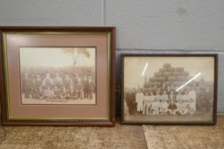 Two framed Edwardian sepia team photographs, Cricket Club and a Staveley & District United Air Rifle