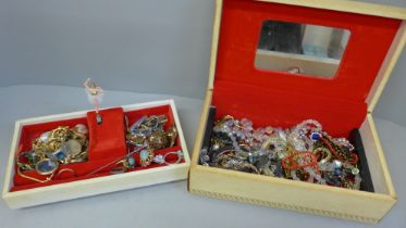 A jewellery box and costume jewellery