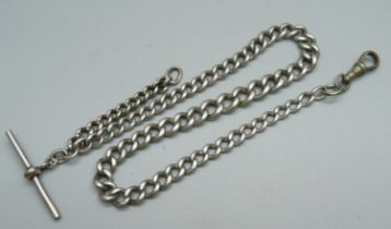 A silver Albert with base metal T-bar and swivel