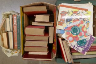 Two boxes of construction books, mid 20th Century, a collection of children's annuals including Enid