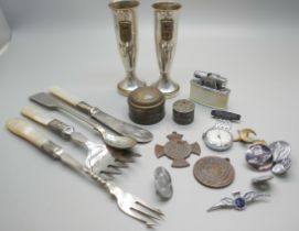 Assorted items including buttons, RAF brooch, a lighter, etc.