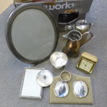 A silver napkin ring, a silver lid and plated ware