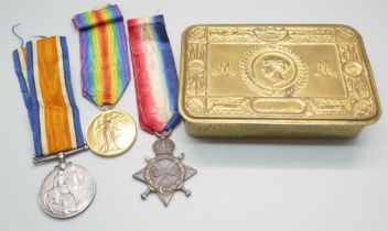 A group of WWI medals to 19200 Gnr. F. Tyson, R.A. and a 1914 Christmas 1914