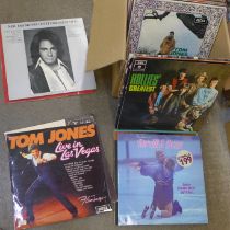 A box of approximately 50 LP records from the 1960s/70s, many artists from a single owner