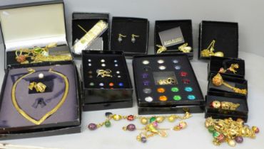 Joan Rivers costume jewellery; five egg necklaces, a boxed set of earrings and interchangeable