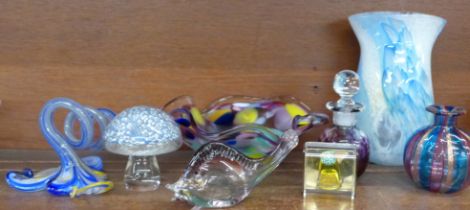 An art glass collection including three Murano, a Langham bowl, a Caithness miniature millefiori