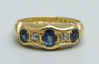 An 18ct gold, sapphire and diamond ring, Chester 1912, 3g, N
