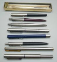 A collection of Parker pens and other pens