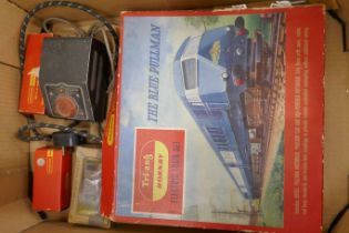 A collection of Hornby Tri-ang model rail; The Blue Pullman electric train set, two wagons and a