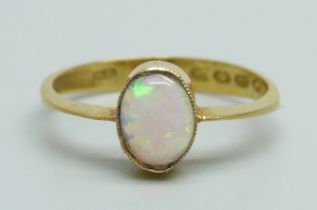 A Victorian 22ct gold and opal ring, Birmingham 1862, 2.5g, O