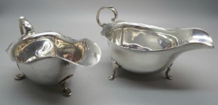 A silver sauce boat, Birmingham 1961, 96g and one other silver sauce boat, Birmingham 1938, 93g