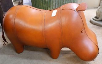 A Liberty style tan leather hippo footstool