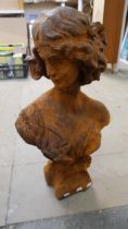An Art Nouveau style cast iron bust of lady