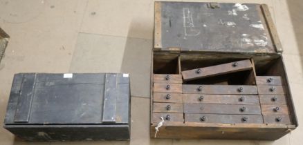 A fitted tool chest and a wooden crate