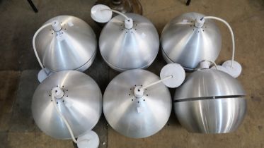 Six metal 1970s style ceiling lights