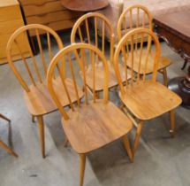 A set of five Ercol Blonde elm and beech Windsor chairs