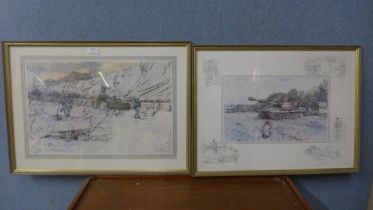 A pair of Ken Howard prints, 42, CDO RM Verjedalen Andalsires ??? and one other