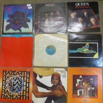 Nine rock LP records; Thin Lizzy, Eagles, Queen, Velvet Underground