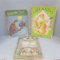 Three volumes; Lucy Brown and Mr Grimes, Edward Ardizzone, circa 1940, Orlando The Marmalade Cat,
