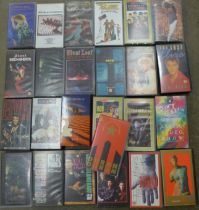 A collection of VHS video recordings of Thin Lizzy, Jimi Hendrix, David Bowie, Fleetwood Mac, Soft