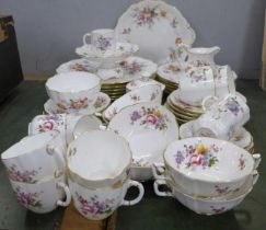 Fifty-five pieces of Crown Derby Derby Posies, a full set of soup bowls and saucers, six teacups,