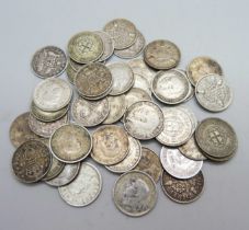 A collection of silver 3d coins, 60g