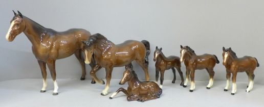 A collection of Beswick mares and foals (6)
