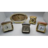 Four travel clocks and a retro Chinese clock