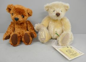 Two Teddy bears, Dean's Rag Book, Jill, and G. Rumpy Bears by Jane Wellman, both limited edition,