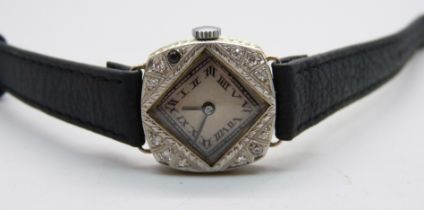 A lady's Art Deco, diamond set Laco cocktail wristwatch, set in white metal, 21mm case