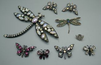 A Collection of Butler and Wilson jewellery; A large vintage dragonfly brooch with diamanté detail
