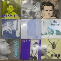 A collection of LP records, mainly 1980s including 13 The Smiths LP and 12" singles plus B52s, Billy