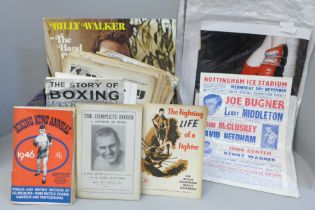 Boxing ephemera; boxing magazines from the 1940s autographed colour photograph of Ken Buchanan,