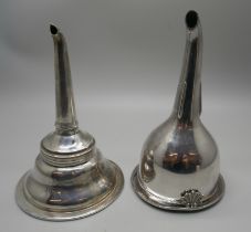 A George III silver wine funnel, London 1797, Chawner & Eames and one other wine funnel