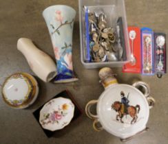 Collectors spoons, a Royal Crown Derby Posies dish, Old Tupton ware vase, Limoges pot, etc. **PLEASE