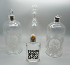 Four decorative glass scent bottles