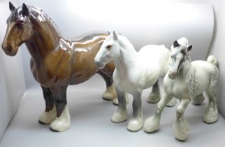 Three Beswick shire horses