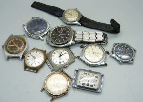 A collection of wristwatches including Junghans, Ruhla, Timex black dial, Oris, etc.